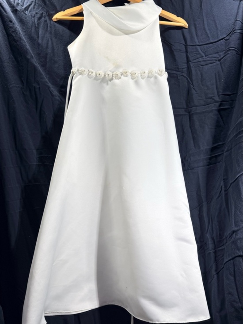 White Flower-Trim A-Line Kids Dress